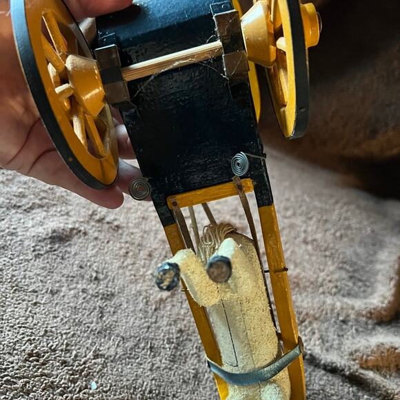 VINTAGE WOOD  WHITE HORSE &  BLUE/ YELLOW CART - Picture 7 of 7